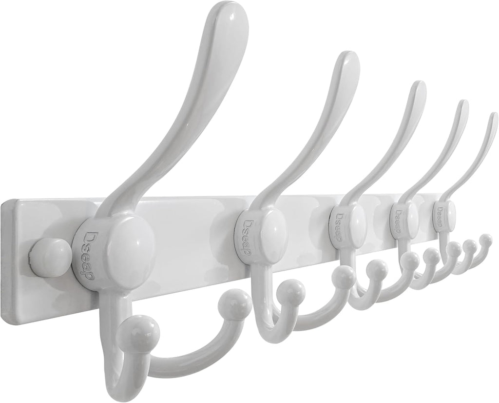 Dseap Coat Rack Wall Mount 2.0 Pro: Heavy Duty 300% Thicker, 16" Stud Mount, Stainless Steel Wall Coat Hooks Hanger for Clothes Jackets Hats Entryway Closet, MaxStrong Series, White
