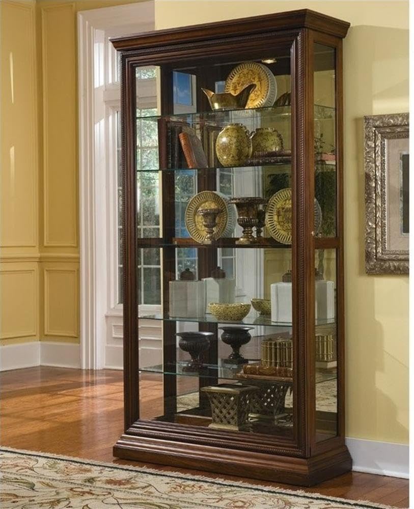 Pulaski Furniture Poplar Wood Sliding-Door Curio in a Rich Brown Finish