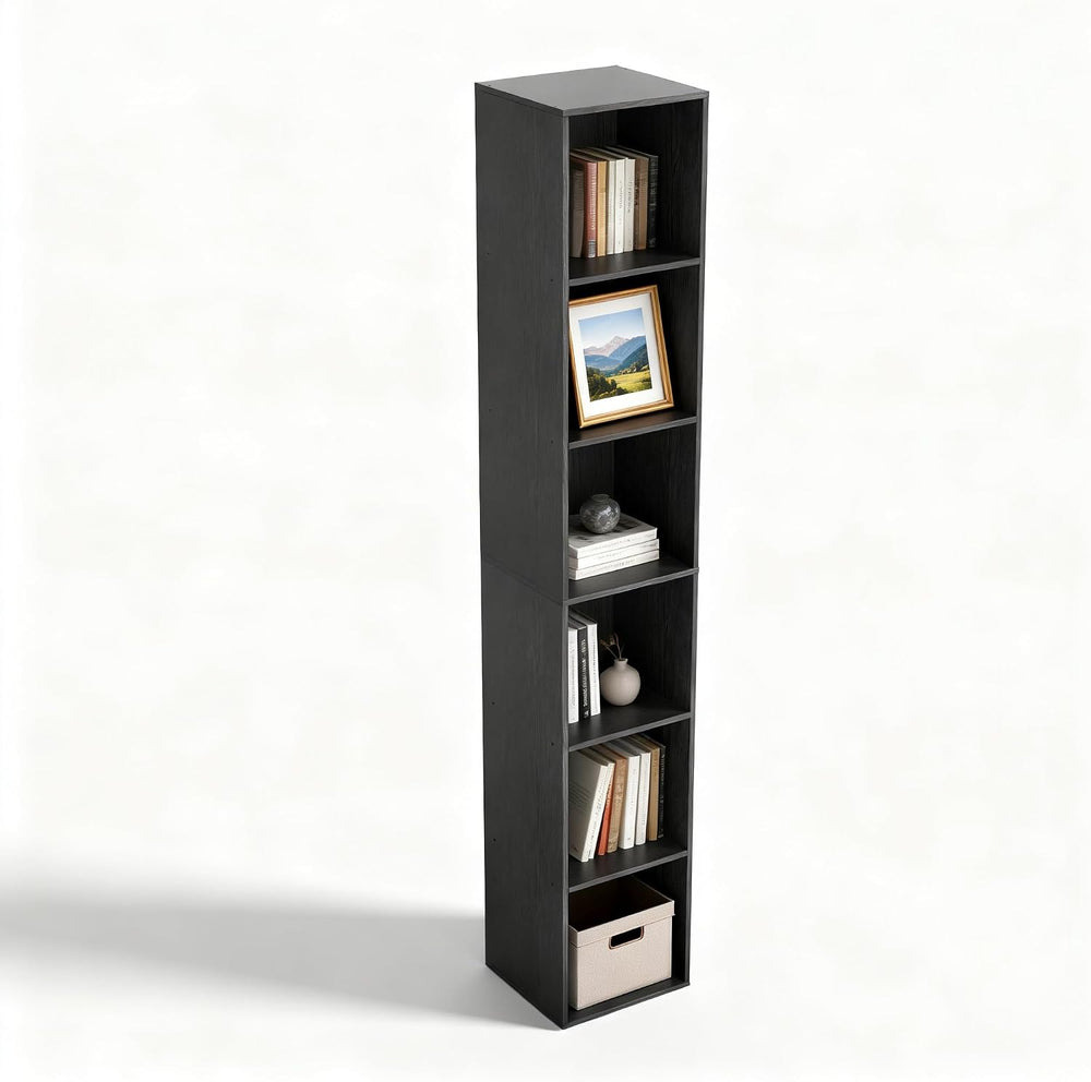 6 Cube Storage Organizer, Narrow Open Shelf Bookcase, Freestanding 6 Cube Sto...