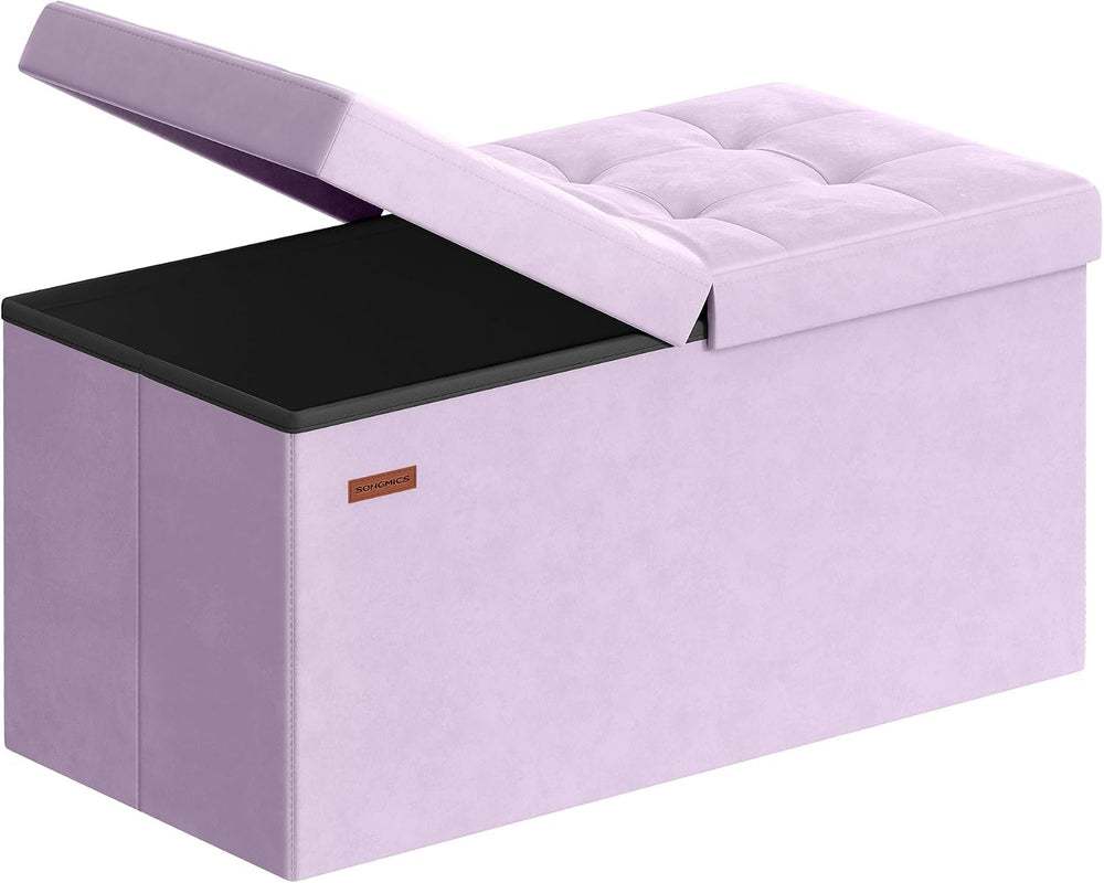 SONGMICS Foldable Storage Ottoman with Flipping Lid, 30 Inch Velvet Bench | C...