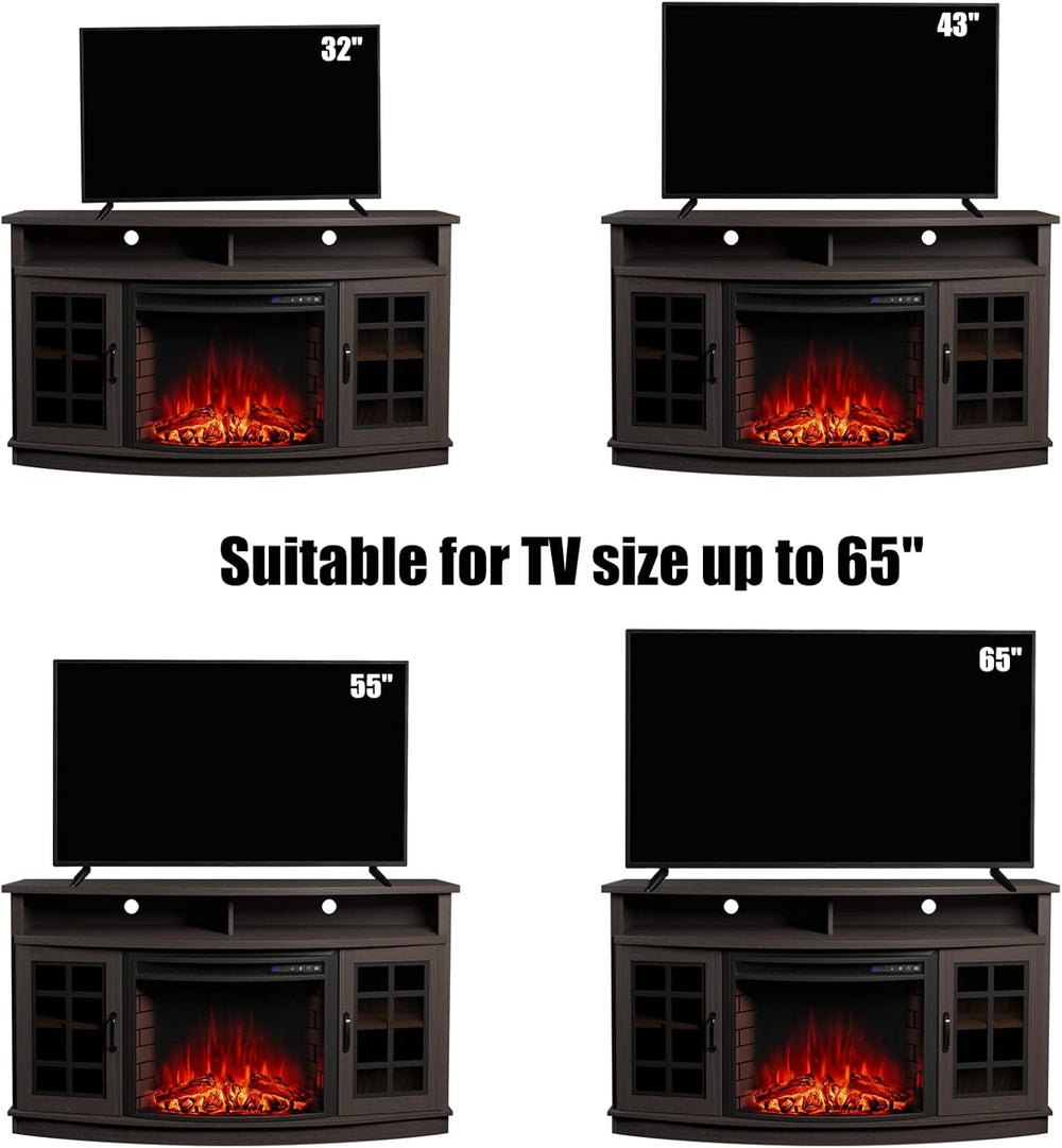 AMERLIFE 59" Curved Fireplace TV Stand with Storage for TVs up to 65'...