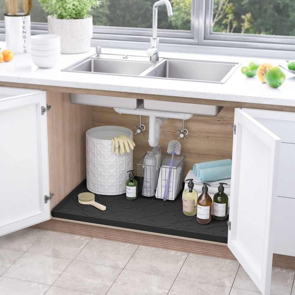 SIKADEER 25" x 19" Under Sink Mat Waterproof, Silicone Mat Kitchen Drawer Shelf and Cabinet Liner, Sink Protector for Kitchen Organizers and Storage, Boot Tray Pet Food Mats