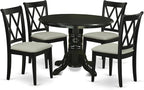 East West Furniture SHCL5-BLK-C 5 Piece Dinette Set for 4 Includes a Round Kitchen Table with Pedestal and 4 Linen Fabric Kitchen Dining Chairs, 42x42 Inch, Black