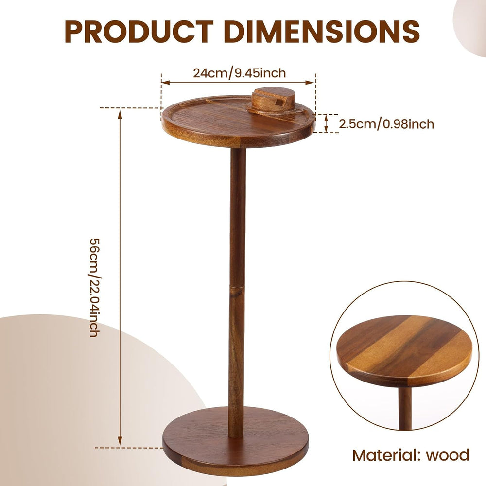 Round Side Table, Small Drink Table for Small Spaces, Wooden Pedestal Side Ta...