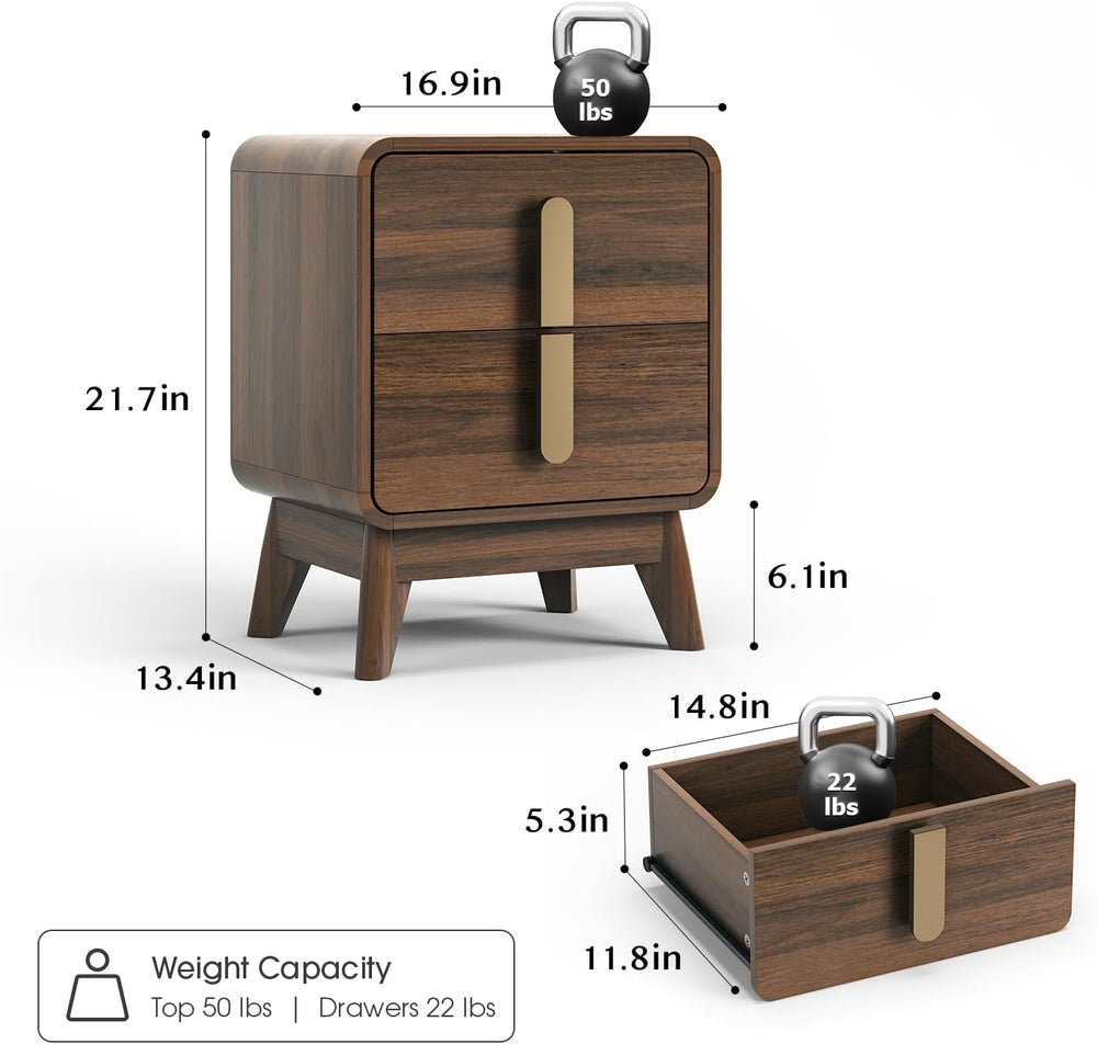 JOINICE Mid Century Modern Night Stand Set of 2 for Bedroom, Walnut