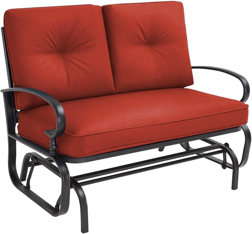 Crownland Outdoor Patio Glider Chair for 2-Person, Red | Wrought Iron Frame w...