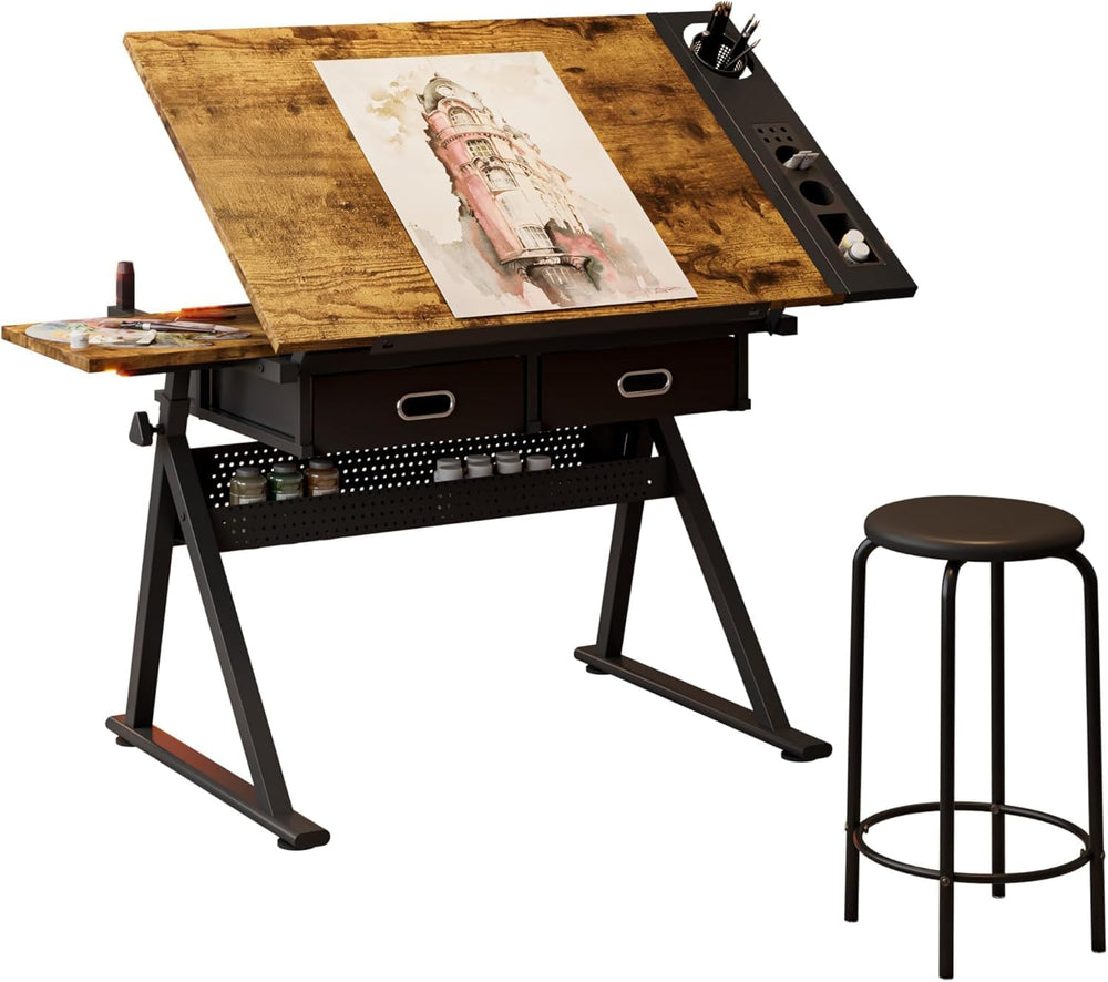 GarveeHome Height Adjustable Drafting Table, Tilted Tabletop Art Table for Ad...