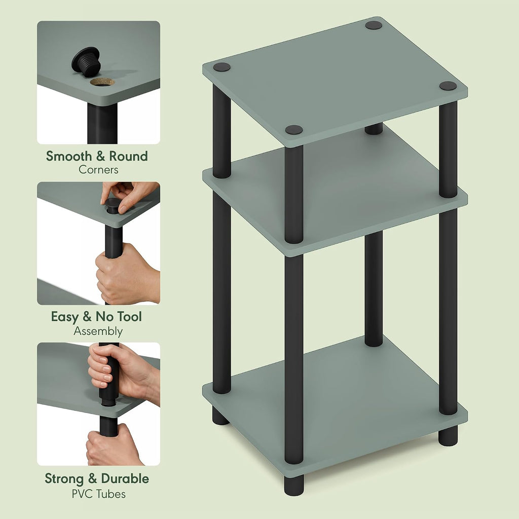 Furinno JUST Side Table, 3-Tier End Table, Open Shelves Night Stand, Bedside Table, Toolless Assembly, for Living Room, Bedroom, Bathroom, Sage Green