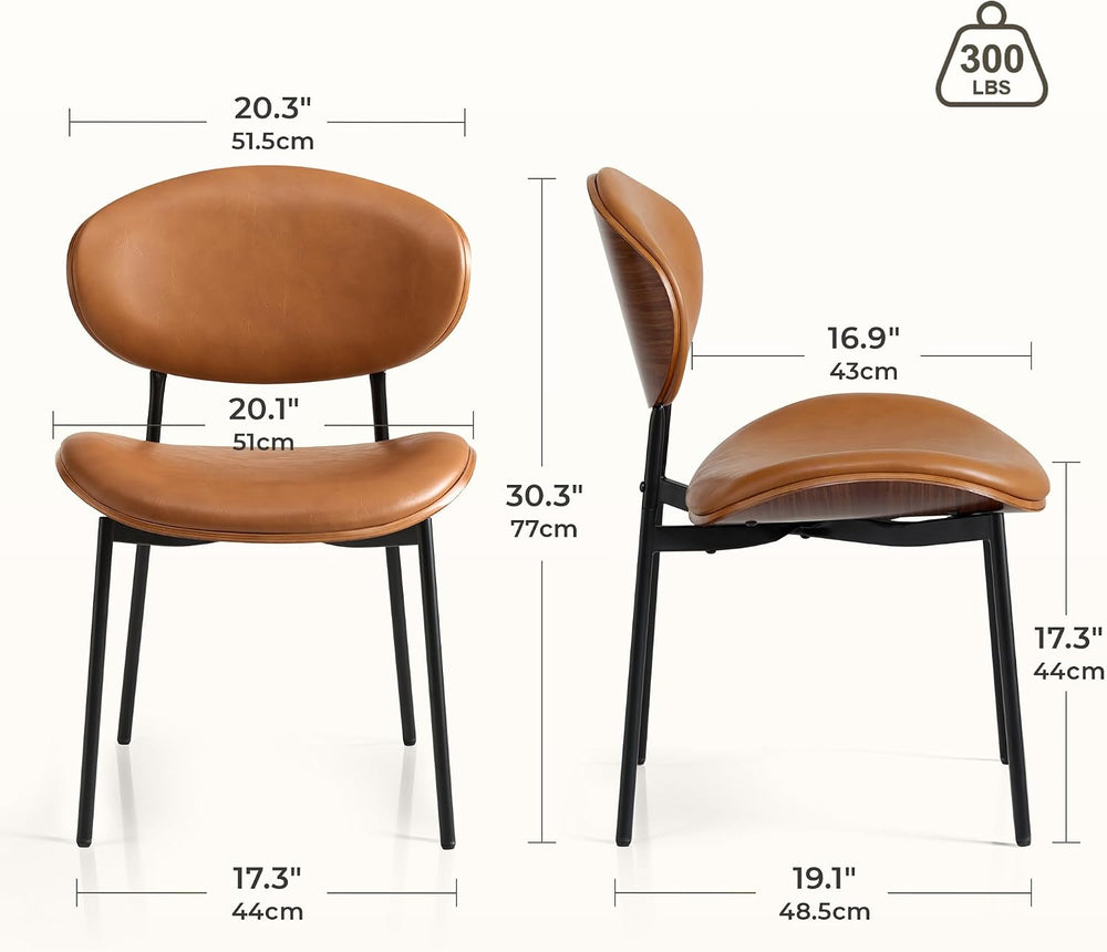BedsPick Mid-Century Modern Dining Chairs Set of 2, PU Leather Upholstered Di...