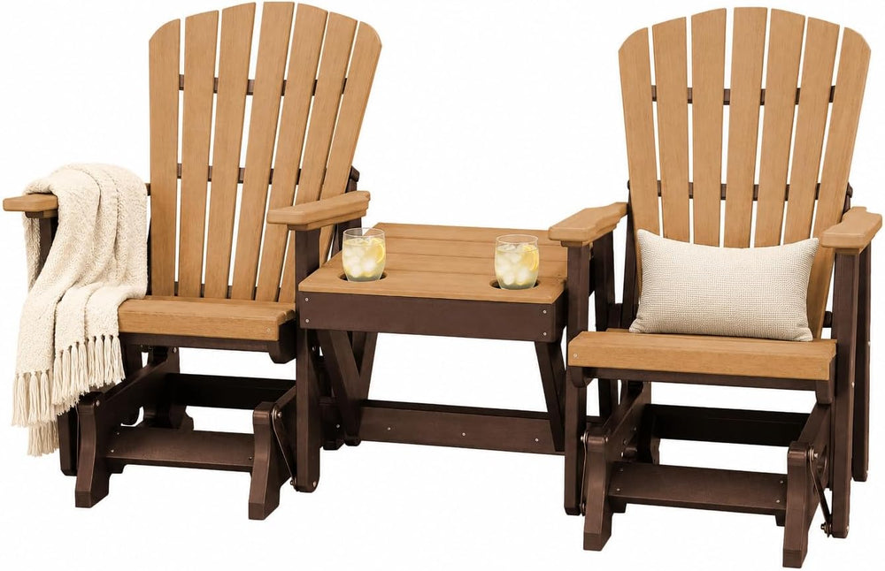 DutchCrafters Slat Fan Back Double Poly Adirondack Glider Outdoor Patio Chair...