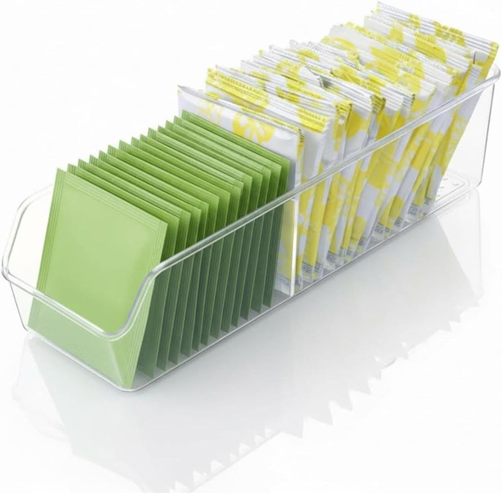 Small Clear Acrylic Tea Bag Storage Organizer, Acrylic Drink Packet Organizer, Clear Small Tea Packet Storage Box for Drawer, Pantry, Kitchen, Countertop, Tea Bar, 1 Pack