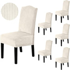H.VERSAILTEX Velvet Dining Chair Covers Stretch Chair Covers for Dining Room Set of 6 Parson Chair Slipcovers Chair Protectors Covers Dining, Soft Thick Solid Velvet Fabric Washable, Ivory Striped