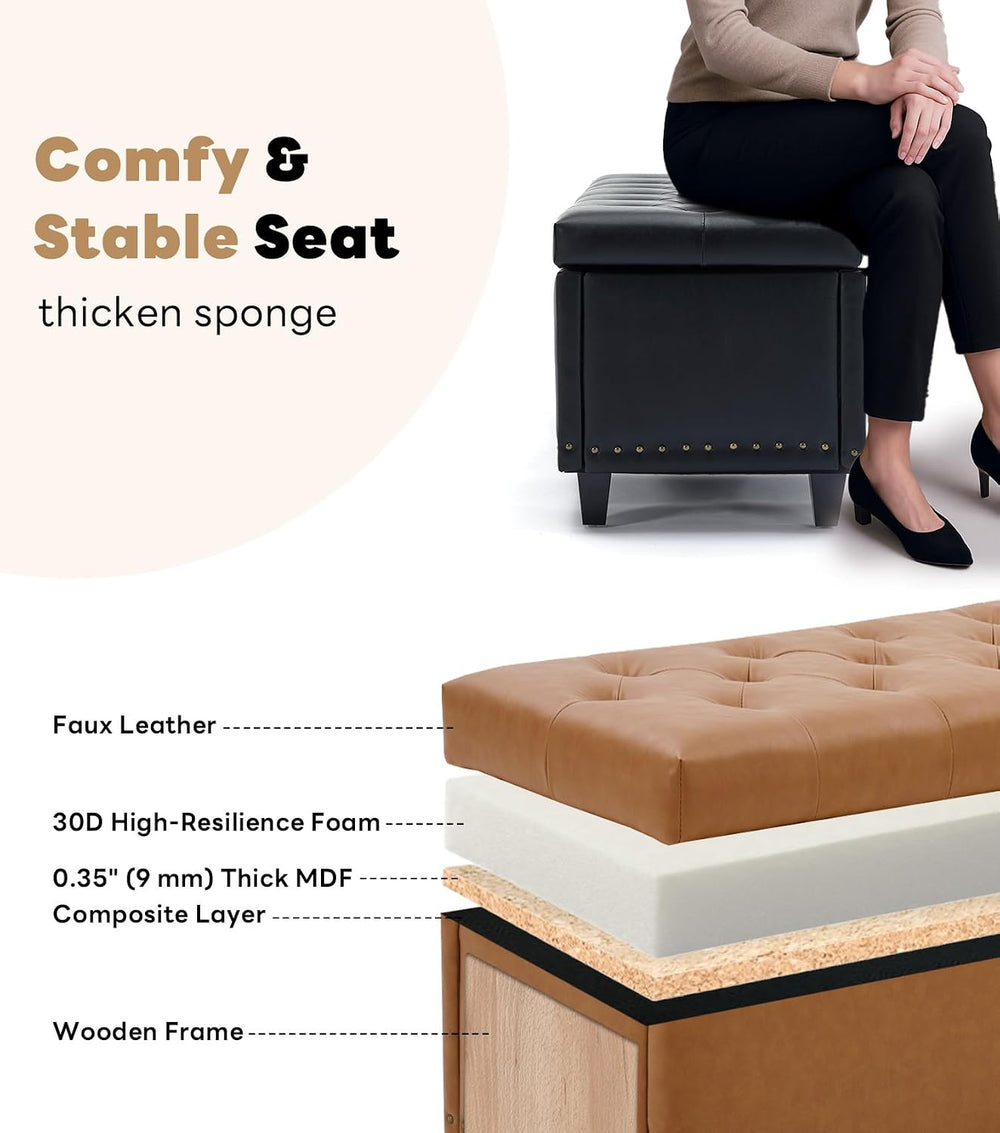 Tbfit 50.8" Ottoman with Storage, Button‑Tufted Bench with Safety Hinge ...