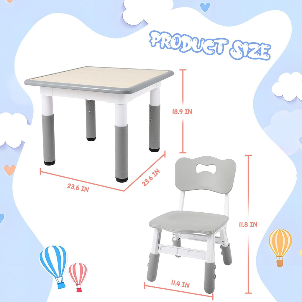 FAHKNS Kids Table with 2 Chairs, Height Adjustable Toddler Table and Chairs Set for Graffiti Desktop,Non-Slip Legs,Kids Multi-Activity Desk for Learning, Reading, Playing, Painting, Eating