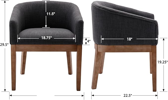 Dining Chairs Set of 6 Mid-Century Modern Dining Chairs, Linen Upholstered Kitchen Dining Room Chairs, Curved Backrest Dining Chair with Wood Legs, Charcoal