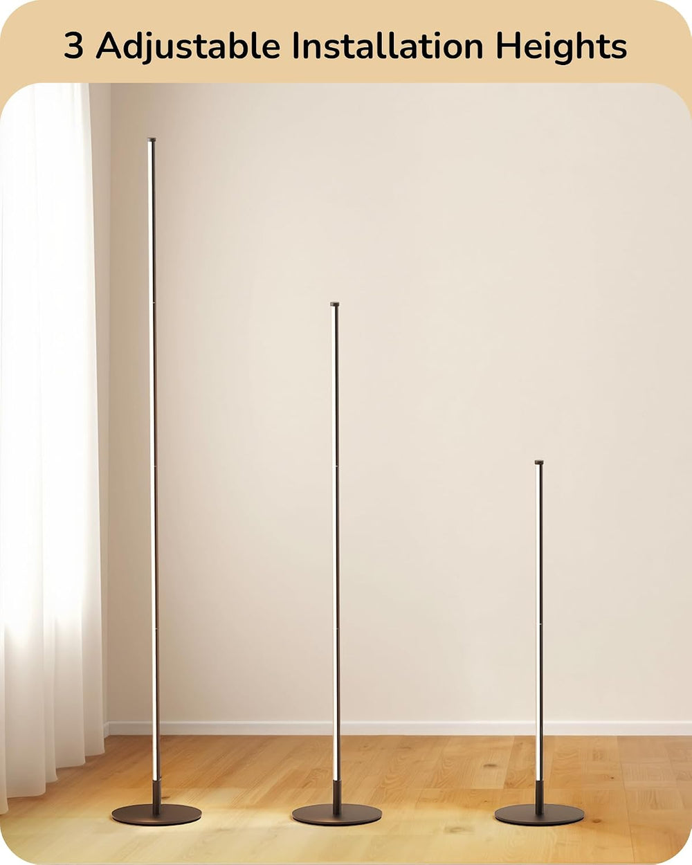 EDISHINE 59.8" Floor Lamp with Remote & 3 Height Settings, Dimmable ...