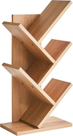 YMYNY 4 Tier Tree Bookshelf, Small Bookcase, Modern Wood Book Storage Rack, Freestanding Book Shelf for Books/Movies/CDs, Narrow Display Rack for Living Room, Home Office, Light Oak UHBC014K