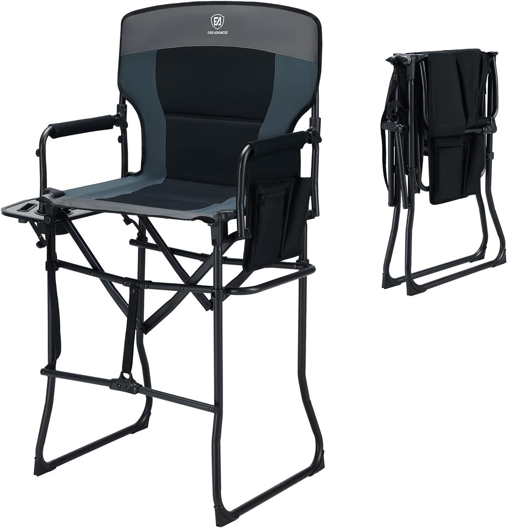 EVER ADVANCED Portable 30.7" Seat Height Tall Folding Camping Chair Dire...