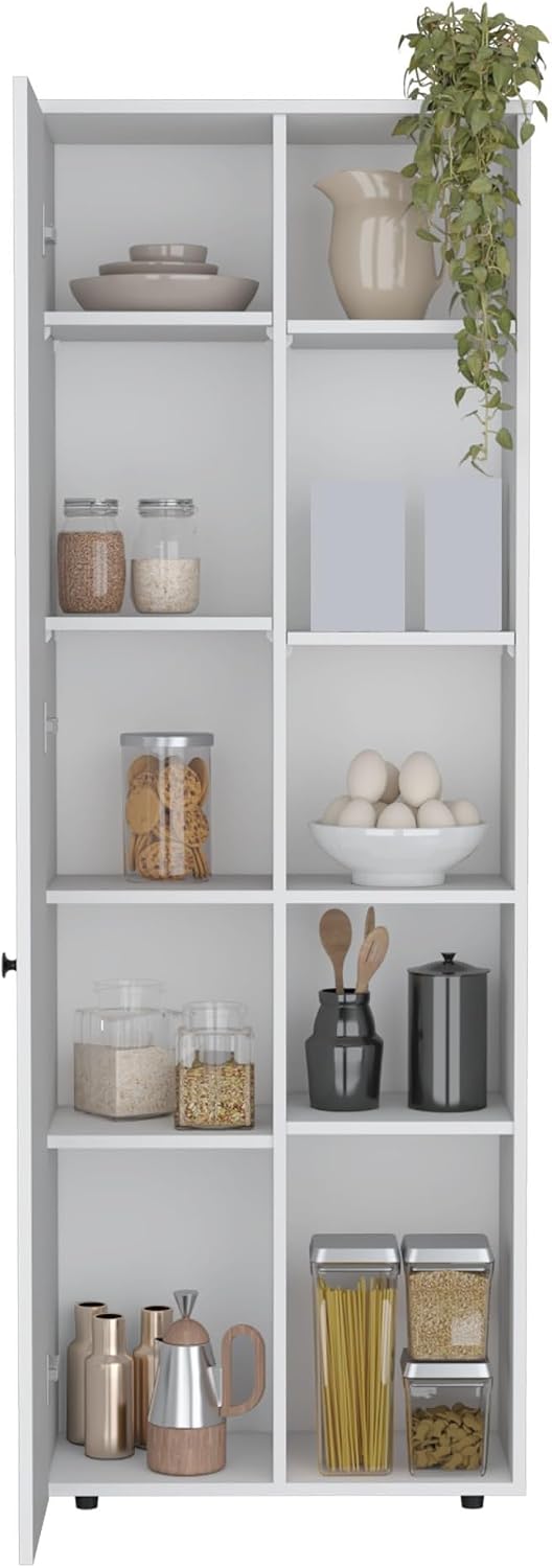 Pantry Storage Cabinet with Five Interior and Exterior Shelves, Kitchen Sideb...