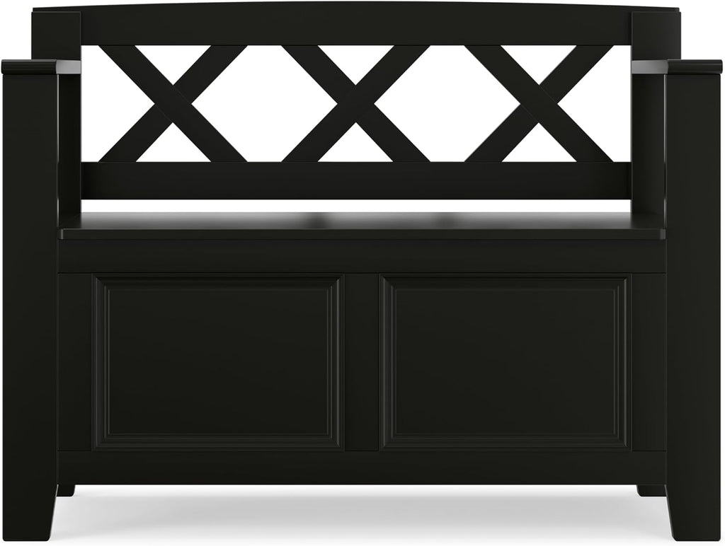 SIMPLIHOME Amherst 48" Wide Solid Wood Storage Bench in Coastal Blue | Transitional entryway bench with lift-up lid and hidden storage; perfect for mudrooms, hallways, or as a shoe bench.