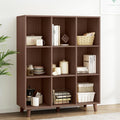 IOTXY Open Cube Low Bookcase - 3-Tier Freestanding Storage Display Cabinet Organizer with Legs for Home Office, 9-Cubes Open Shelf Short Bookshelf, Walnut