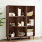 IOTXY Open Cube Low Bookcase - 3-Tier Freestanding Storage Display Cabinet Organizer with Legs for Home Office, 9-Cubes Open Shelf Short Bookshelf, Walnut