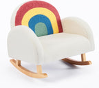 JOYMOR Kids Chair, Teddy Fleece Toddler Rocking Chair with Solid Wood Legs, Anti-Tip Design, Kids Sofa for Nursery, Playroom, Rainbow