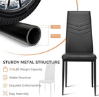 ERGOMASTER Dining Chairs Set of 4 Black PVC Dining Room Modern Soft Leather Padded Living Room Side Chairs with Sturdy Metal Legs & Non-Slip Feet Pads
