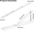 YUMORE 24 Inch Folding Shelf Brackets, Heavy Duty L Bracket, White DIY Collapsible Shelf Bracket for Workbench Folding Table Hinge, Max Load: 330lb, 2 Pack