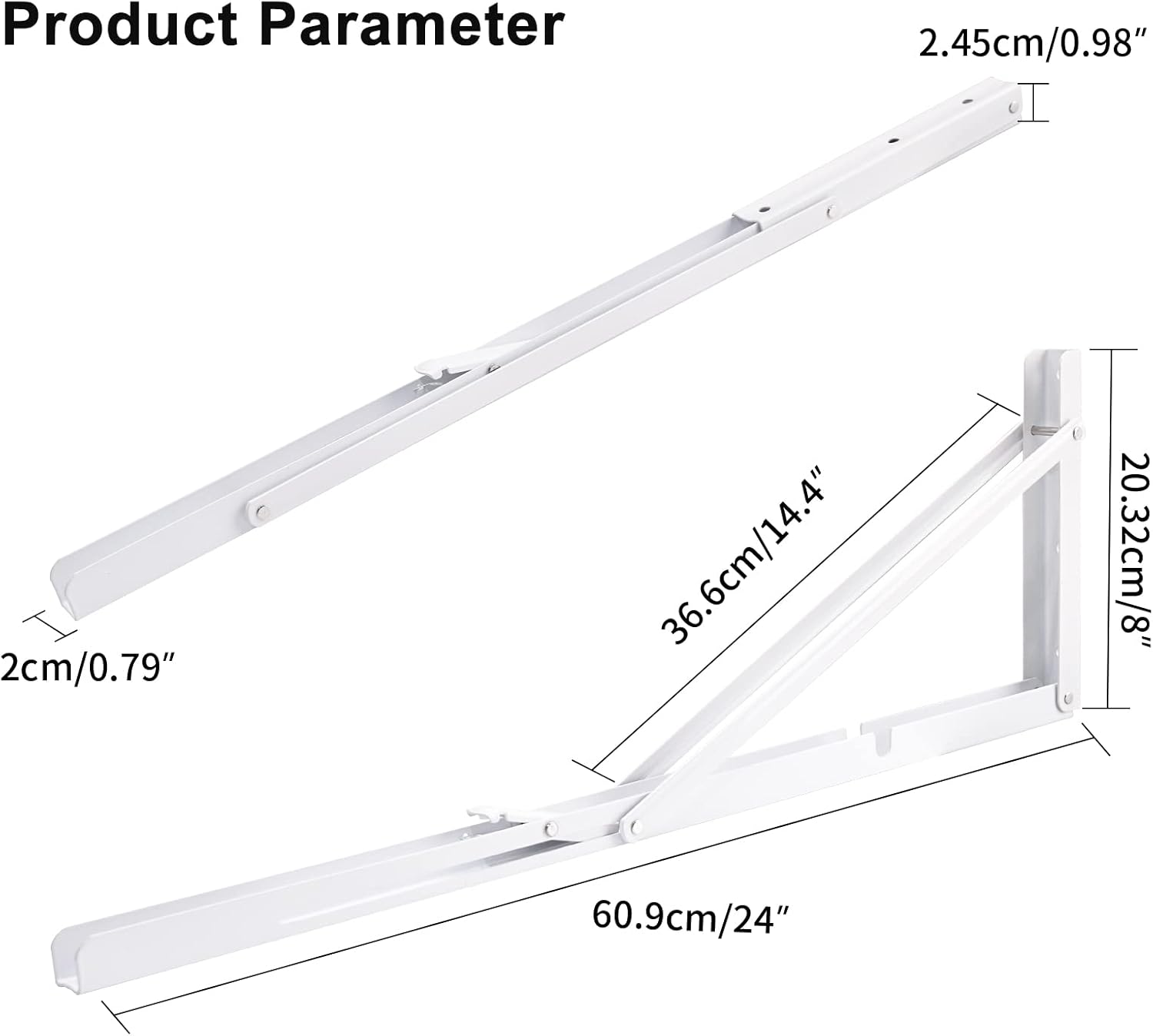 YUMORE 24 Inch Folding Shelf Brackets, Heavy Duty L Bracket, White DIY Collapsible Shelf Bracket for Workbench Folding Table Hinge, Max Load: 330lb, 2 Pack