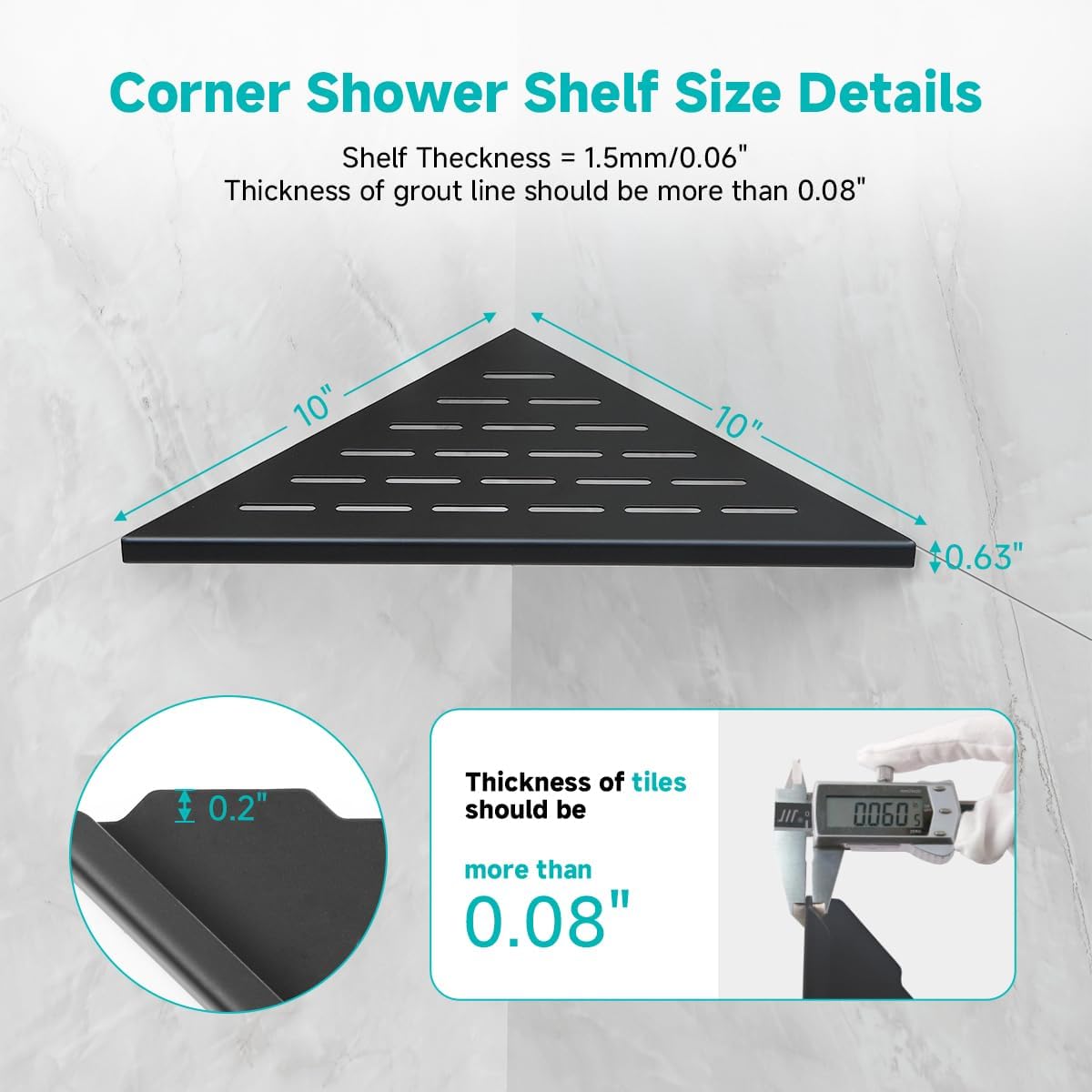 10 Inch No Drilling Corner Shower Shelf Matte Black– 2-Pack Wall Mounted Bathroom Shelves for Inside Shower, Triangular Recessed Shower Caddy, Stainless Steel Shower Organizer for Tiled Walls