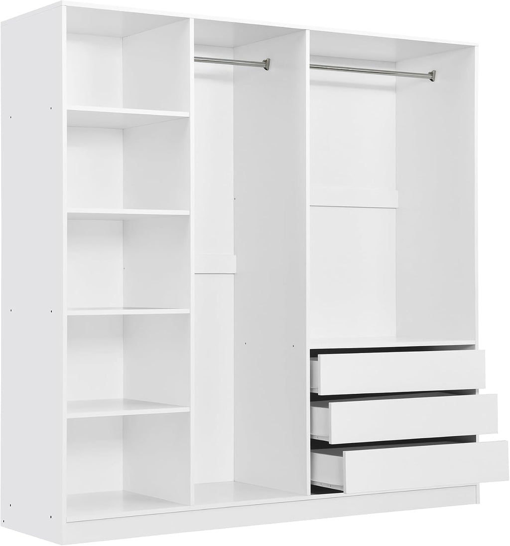 Merax Doorless Wooden Storage Wardrobe with Shelves and 3 Drawers, Functional Clothes Cabinet for Bedroom, Apartment