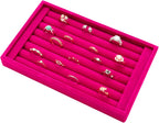 Tinsow Stackable 7 Slots Jewelry Rings Pink Earrings Tray Velvet Showcase Display Organizer (Pink)