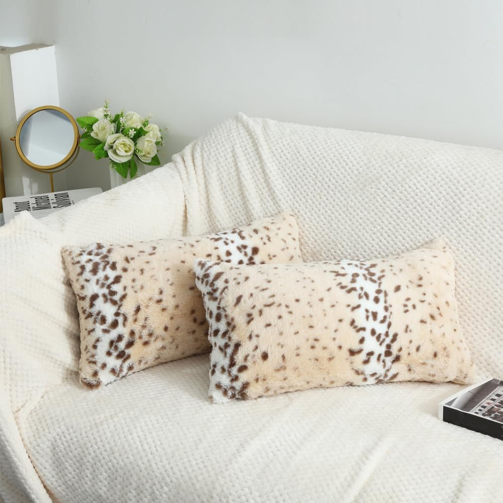 Throw Pillows Covers, Faux Fur Pillow Case Snow Leopard 12x20 Beige