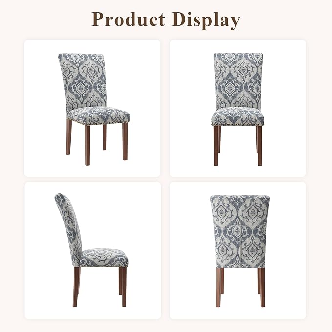 Stylish Dining Chairs Set of 4, Upholstered Parsons Dining Room Chair with Nailhead Trim, Kitchen Room Chair with Thick Cushions and Wood Legs, Nailhead Trim, SKY2050A-03