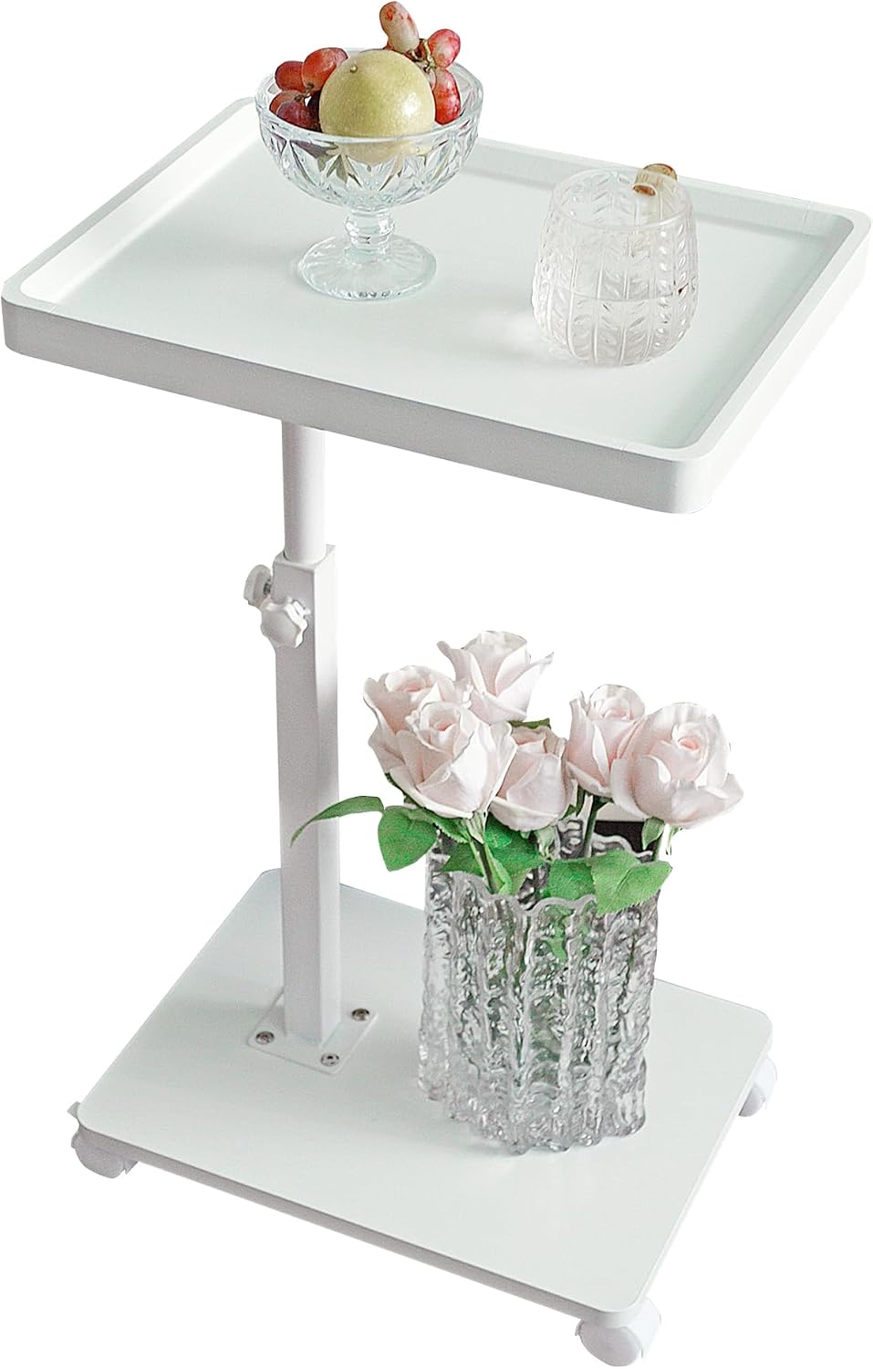YYW Adjustable C-Shaped End Table with Removable Wheels & Convertible Bas...
