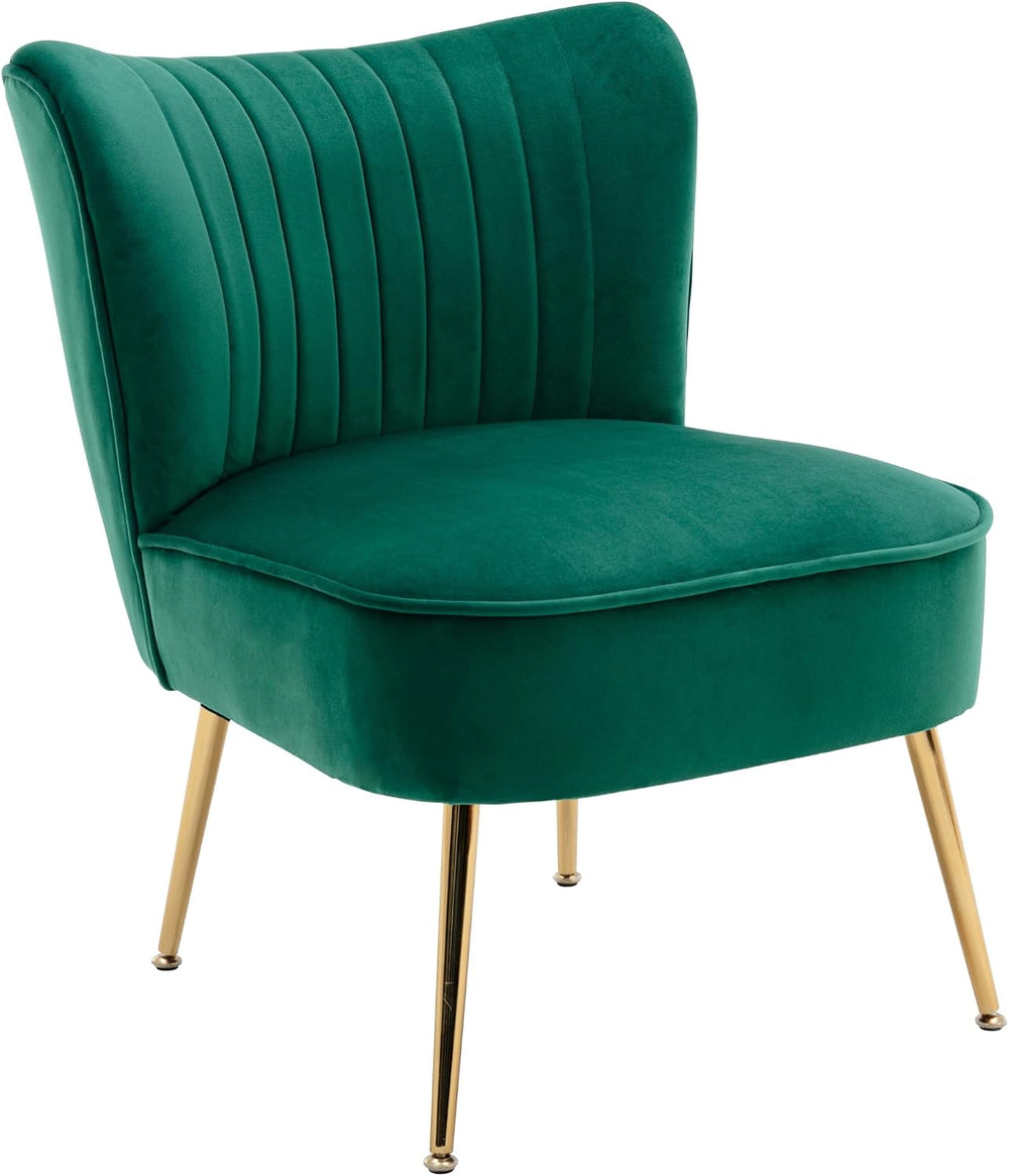 Velvet Accent Chair Set of 2 Comfy Living Room Chairs with Golden Legs Wingba...