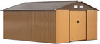 Outsunny 11' x 13' Outdoor Storage Shed, Garden Tool Metal Shed with Foundation Kit, Double Lockable Door, Air Vents and Sloping Roof, for Backyard, Patio, Lawn, Yellow