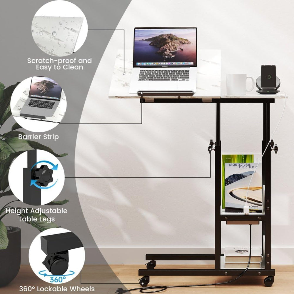 Hadulcet Adjustable C Table with Charging Station, Tiltable Desk C Shaped End...
