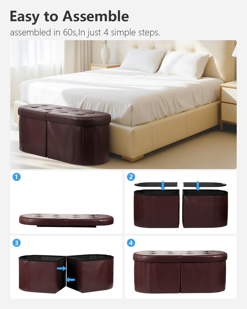 AmasSmile Storage Ottoman Bench, Foot Rest with Partitioned Storage in a Oval...