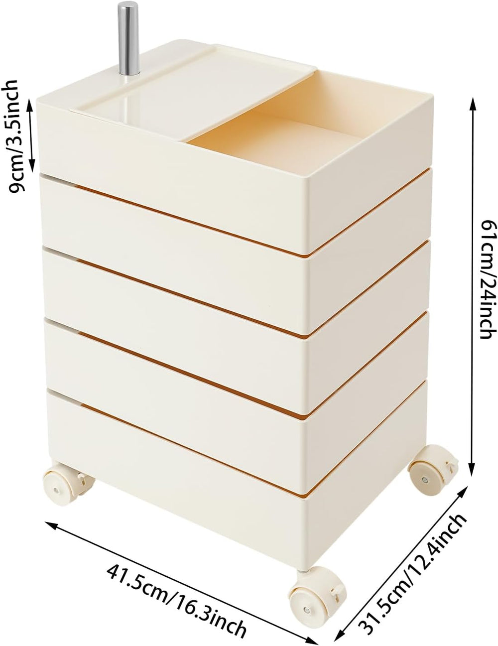 360° Rotating Side Table with 5 Drawers, Movable Storage End Table Sofa Side ...