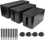 DUNCHATY 3 Pack Cable Organizer Box with Large, Medium, Small Cord Hider Box Safe ABS Material for Cover and Hide TV Wires, Computer, Router, USB Hub and Under Desk Power Strip&Cords