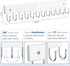 Belt Hanger Wall Mounted, Wooden Belt Organizer Max 12 Storage Capacity, 180° Rotating Space Saving Hangers for Ties, Tank Tops, Scarves, Bras, Keys, Bags White 1 Pack