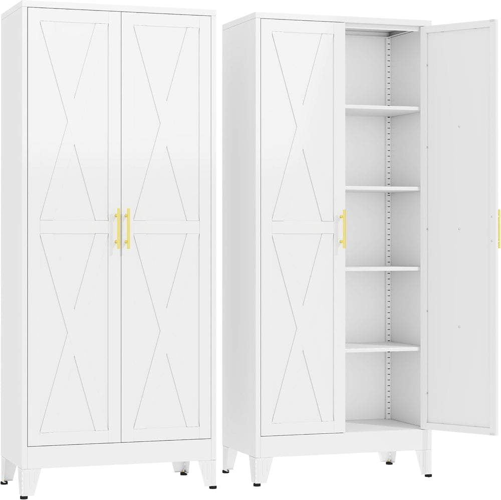 GAIOUS 71" Tall Kitchen Pantry Cabinet,Metal Storage Cabinet White Cupbo...