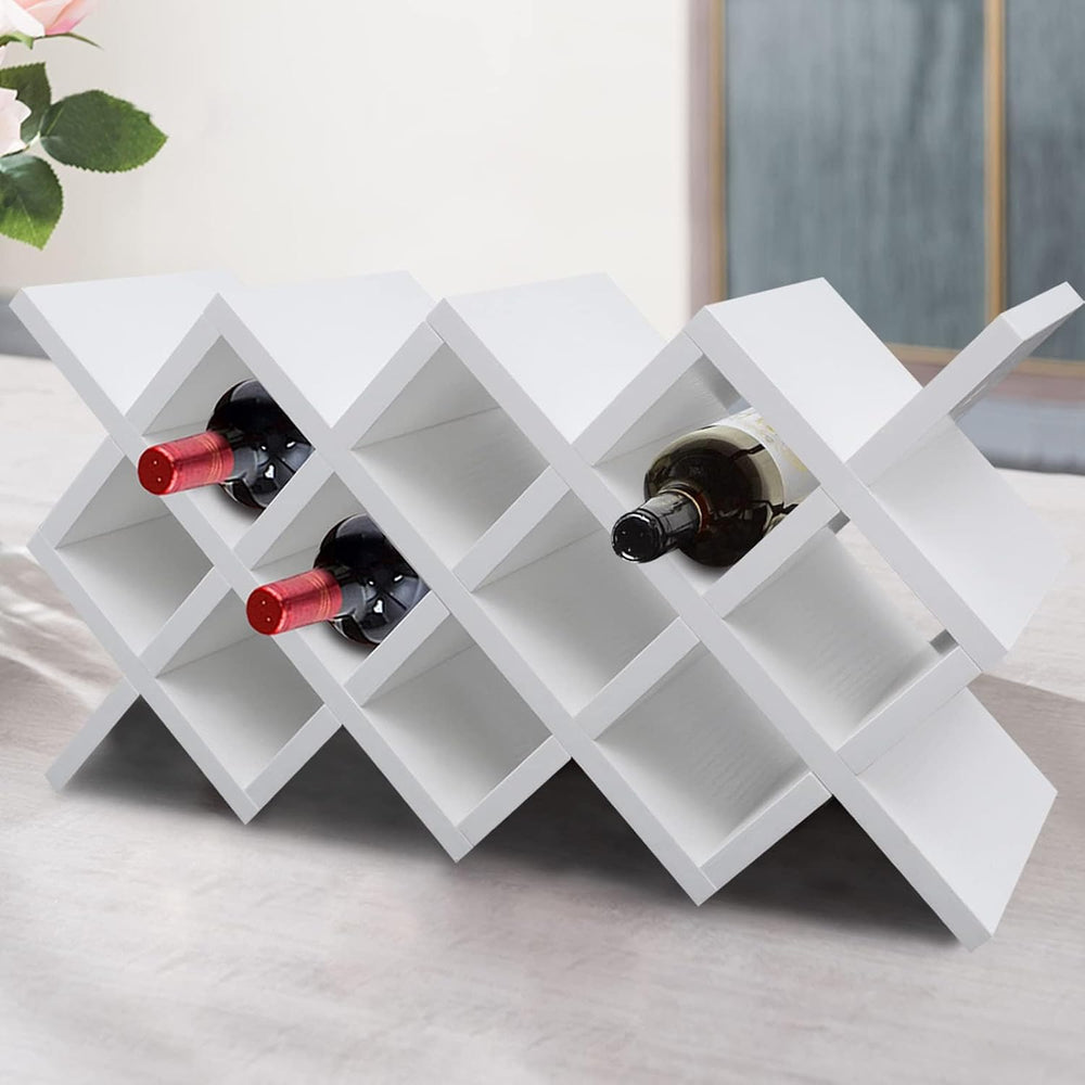 White Wine Racks Countertop for 10 Bottles, Wooden Wine Holder Freestanding W...
