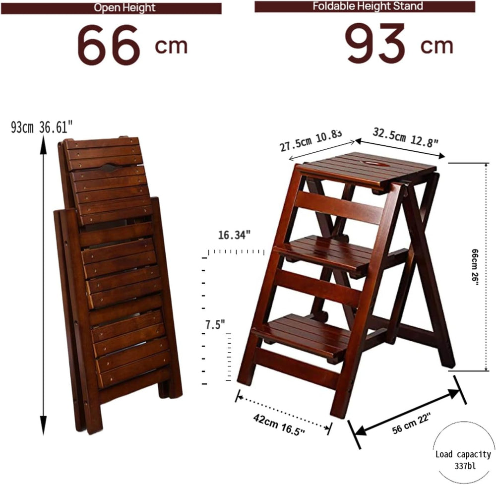 3 Step Stool Wooden Folding Ladder Chair Thickened Library Stair Chair Portab...