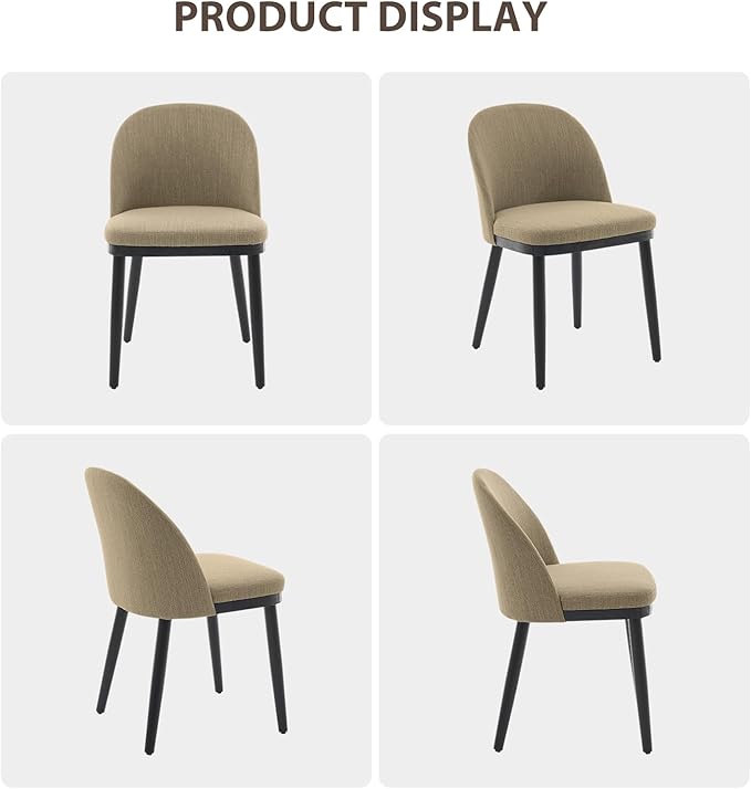 Wooden Dining Chairs Set of 2,Upholstered Kitchen Dining Room Chairs with Curved Backrest and Wood Leg,Modern Fabric Farmhouse Dinner Chair for Restaurant/Cafe,Camel