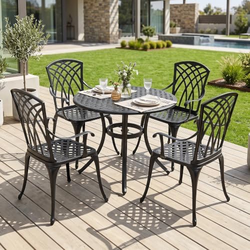 NUU GARDEN 5-Piece Outdoor Dining Set, 33" Cast Aluminum Dining Table wi...