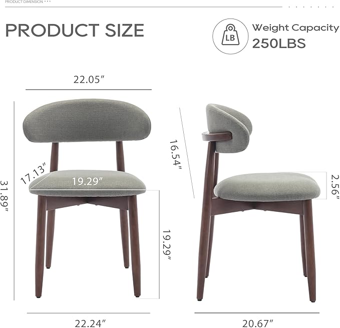 COLAMY Wooden Dining Room Chairs Set of 2, Modern Upholstered Fabric Dining C...