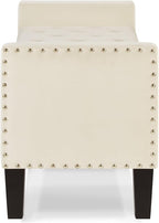 Upholstered Velvet Storage Ottoman Bench with Nail Trims,Soft Padded Seat with Armrest,for Living Room,Bedroom,Entryway,Easy to Assemble,Cream